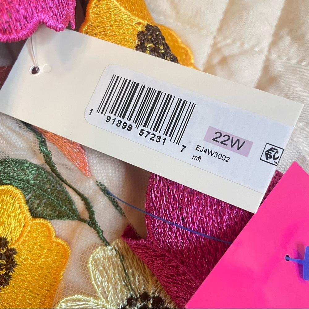 NWT Eliza J 3D Embroidered Floral Mesh Puff Sleeve Sheath Dress Plus Size 22W - Picture 5 of 16